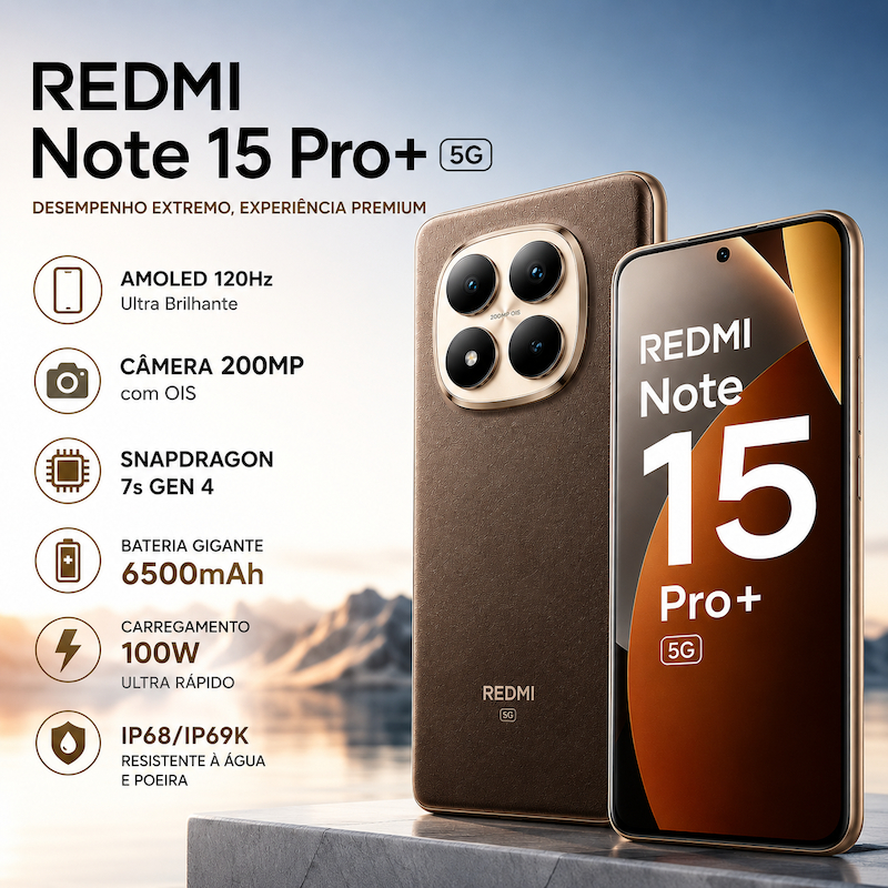 Celular Xiaomi Redmi Note 15 Pro+ (Plus) 5G, Tela Amoled 6.83", Câmera 200MP, Versão Global Original