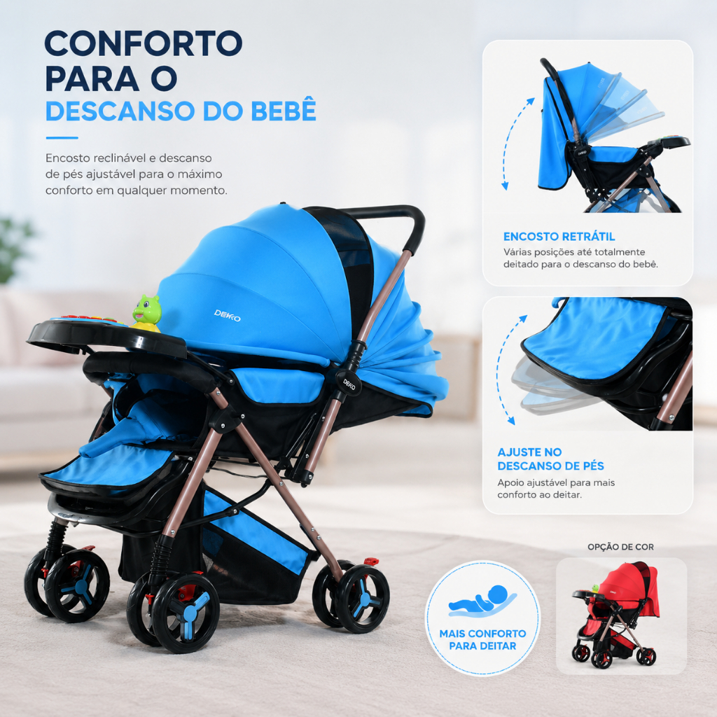 Toko HF Dibloc blue RSS 4個セット Carrinho de Bebê Passeio Reclinável com Bandeja Brinquedos e