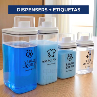 Dispensers Lavanderia 1,5L e 2,3L - Amaciante, Sabão em Pó, Sabão Líquido, Tira Manchas kit/individ