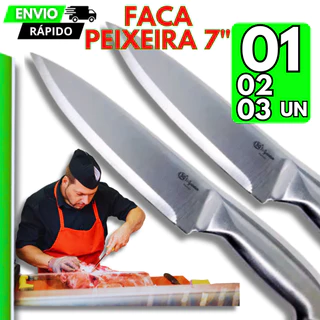 03/2/1 Un Faca Peixeira Inox Profissional 7" Peixe Açougue Sushi Corte de Precisão Churrasco Gourmet