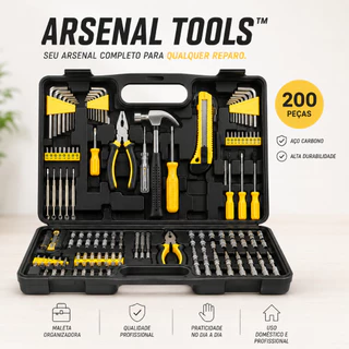 Jogo de Ferramentas 200 Peças Completo com Maleta Profissional Arsenal Tools