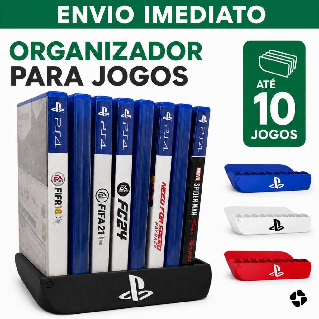 Suporte Porta Jogos Playstation PS5 PS4 PS3 Organizador Case Até
