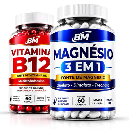 Kit Vitamina B12 Magnésio 3 em 1 120 Cápsulas Metilcobalamina Treonato Dimalato Suplemento Alimentar Original