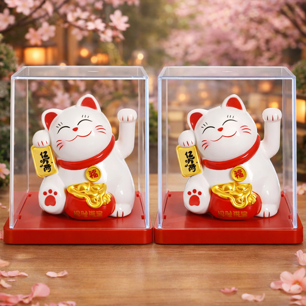 umao manekineko 2体セット Maneki Neko Kit Gato da Sorte Japonês Solar Branco - 2 Unidades