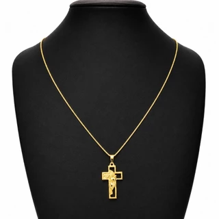 Corrente Cordão Masculina Veneziana Moeda Antiga com Pingente Cruz Rosto Jesus Não Perde A Cor