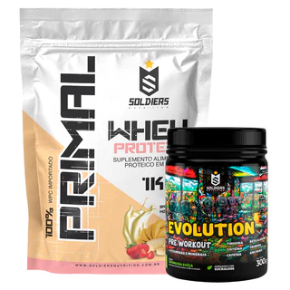 Kit Whey Protein Primal 1kg + Pré Treino Evolution 300g Combinação Especial - Soldiers Nutrition