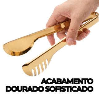 Pegador de Alimentos Inox Dourado - 25cm Pinça Para Servir Mesa e Buffet