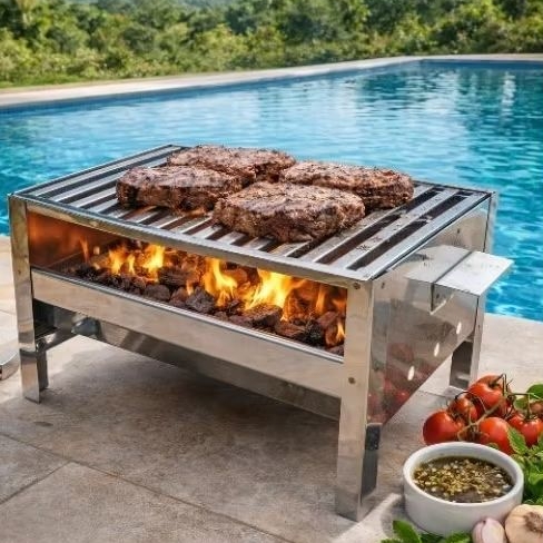 churrasqueira galvanizada portátil camping varanda com grelha em inox