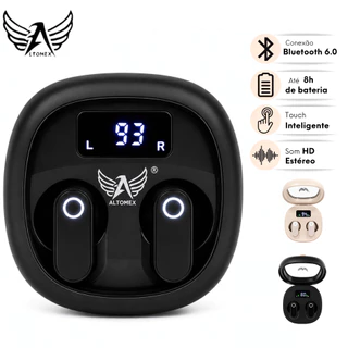 Fone Bluetooth 6.0 ALTOMEX J-80 PRO E TWS Som Hi-Fi Resistente ao Suor Display LED