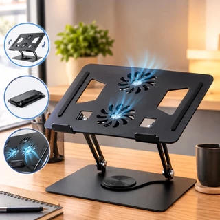 Mesa Suporte Notebook Portatil Base Macbook Ajustável 360° 2 Ventiladores Apoio Notebook