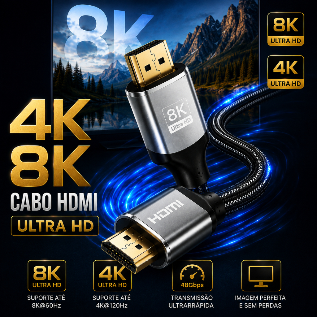 Cabo HDMI 4K 120Hz 8k 60hz Ultra Hd 2.1 Gamer Blindado 1.8M High Speed ...