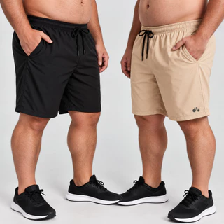 Kit 2 Shorts Masculino com Elastano Plus Size Academia Esporte Treino Bermuda Praia Básico Liso