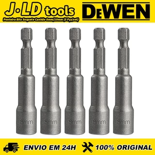 Jogo 5 Bits Parafusadeira Soquete Canhão Sextavado Ponteira 8mm/10mm Aço Rápido HSS com Imã Magnético 65mm