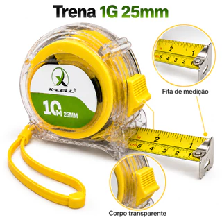 Trena Profissional 10m 25mm Tripla Escala com Trava Fita Larga Clip Cinto Acrilico