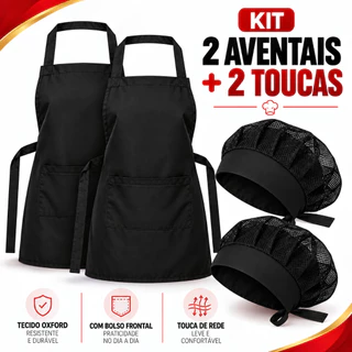 KIT 2 Avental de Cozinha + 2 Toucas Tule De Cozinha Garçom Restaurante - Cores