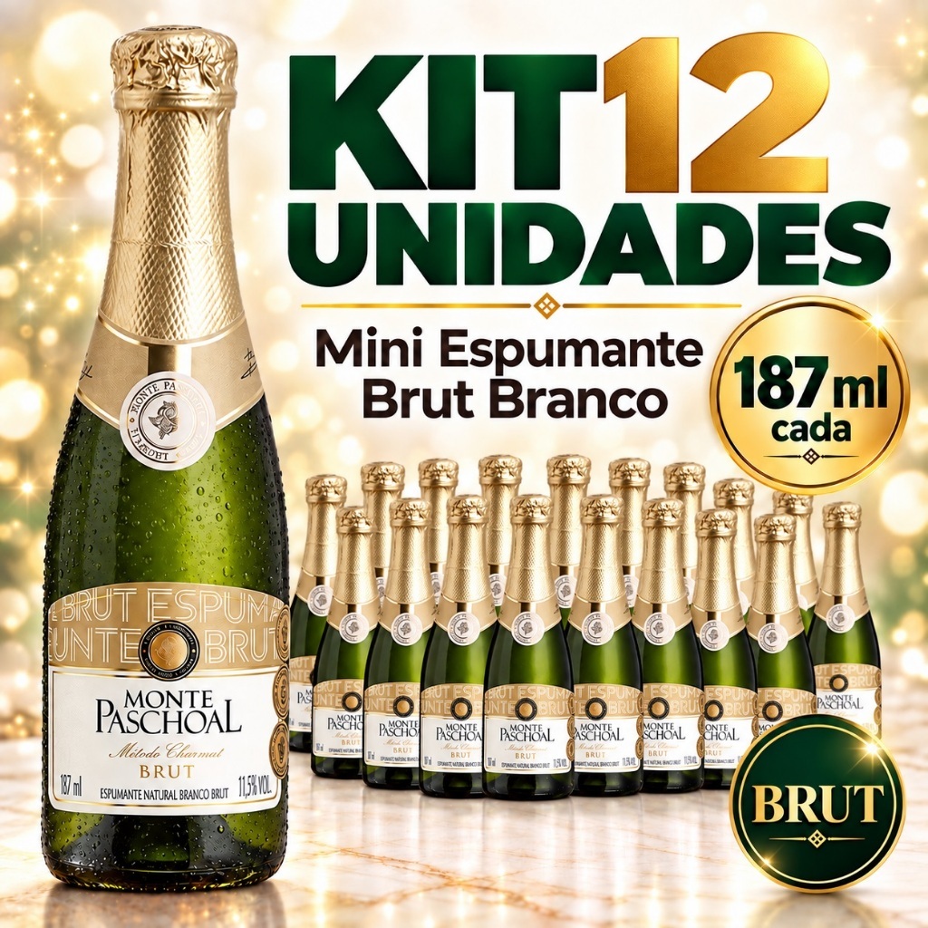 12 Mini Espumante Brut Branco 187ml Monte Paschoal Lembrancinha ...