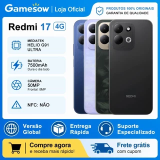 Xiaomi Redmi 17 4G, Versão global,128-256GB e 4-6GB RAM Processador MediaTek Hélio G91 Ultra, Bateria 7500mAh