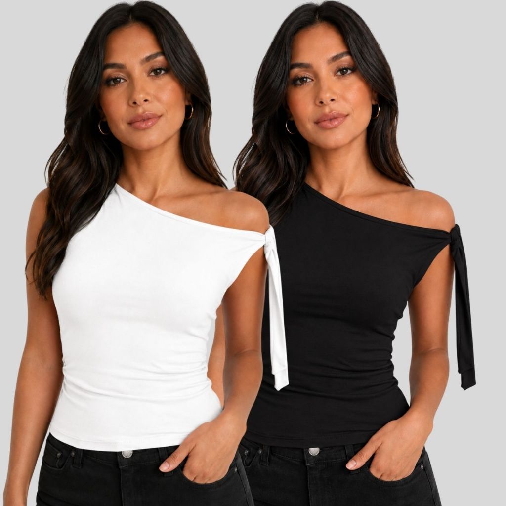 Kit 2 Blusa Feminina Assimétrica Um Ombro Só com Amarração Lateral Mula ...