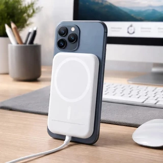 Carregador para iPhone e Samsung Magnético Portátil Power Bank 5000mAh Sem Fio Qi