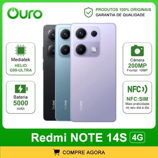 Xiaomi Redmi Note 14S 4G 256GB/8GB RAM, Câmera 200MP, Processador Mediatek Hélio G99-Ultra, Versão Global