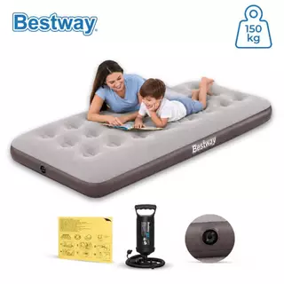 Colchão Inflável Bege Solteiro Suporta Até 150kg Camping Praia + Bomba de Ar Manual Bestway
