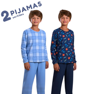 Kit 2 Pijamas Comprido Infantil Menino | Pijama Inverno Quentinho Juvenil Sortido | Tamanho 2 ao 16 anos em Oferta na Shopee