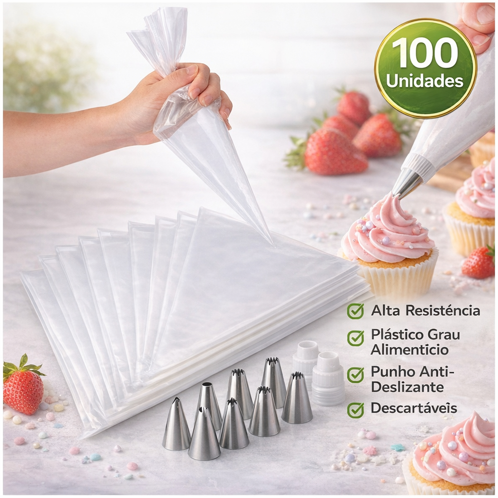 Saco De Confeitar com Bico Kits com 100 Unidades Médio Confe