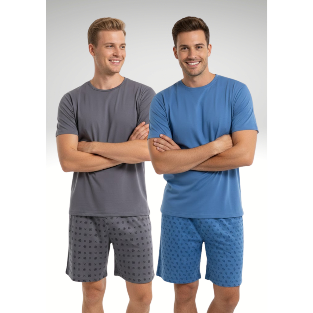 Kit Combo c/ 1 ou 2 Pijamas Masculino Curto Blusa e Short Promoção Homem Pronta Entrega Envio Rapido em Oferta na Shopee