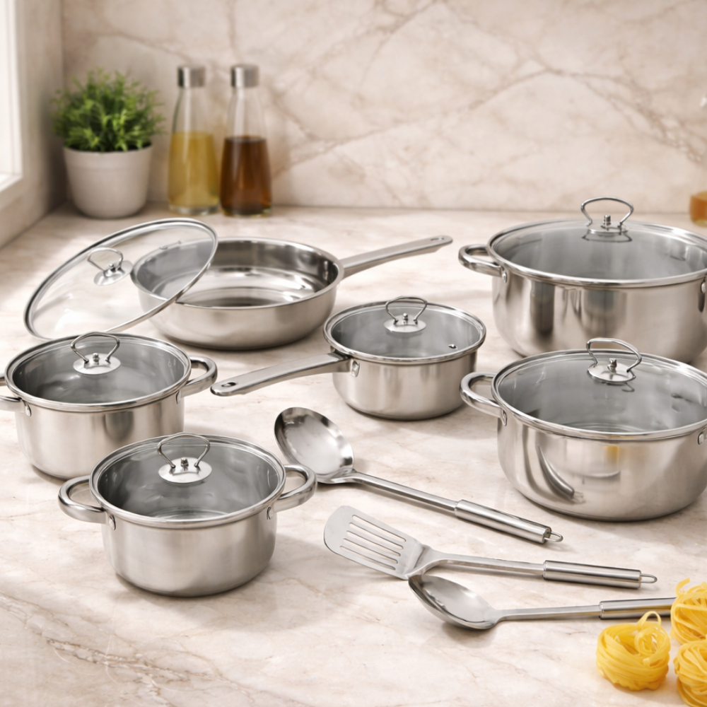 Jogo de Panelas Inox 9 Peças Fundo Triplo Alta Performance – Modelo Exclusivo Premium LAUNE HAUS