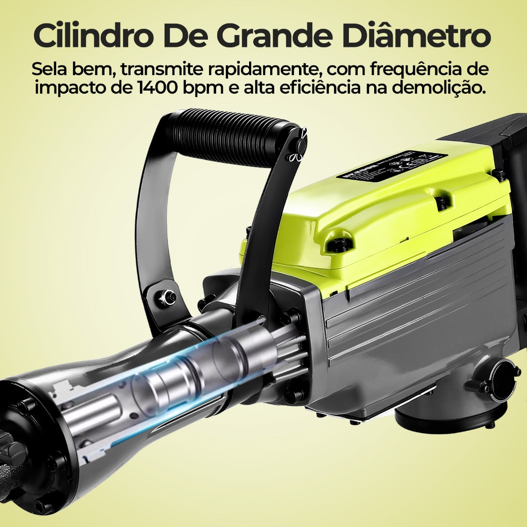 Martelo Demolidor Elétrico 1800W Rompedor de Concreto Profissional com Caixa de Ferramentas