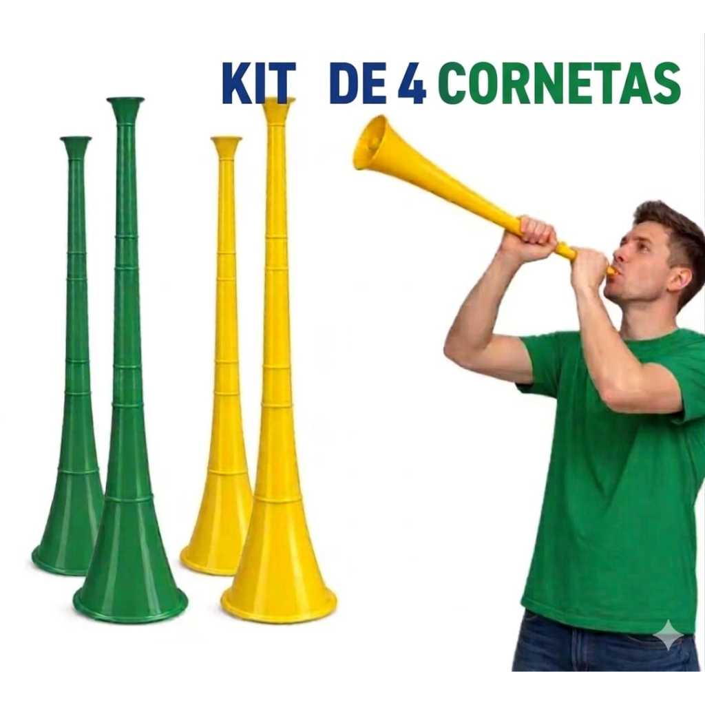 Corneta Brasil Verde Amarelo Kit 4 Peças Torcida Copa Futebol Vuvuzela em Oferta na Shopee