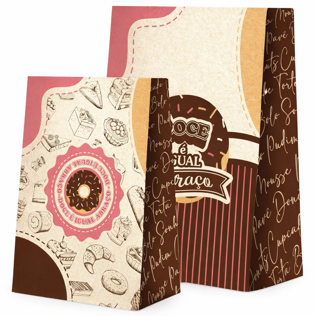 Saco De Papel Kraft Doces Delivery P Marrom 17x10x24 50 Unid
