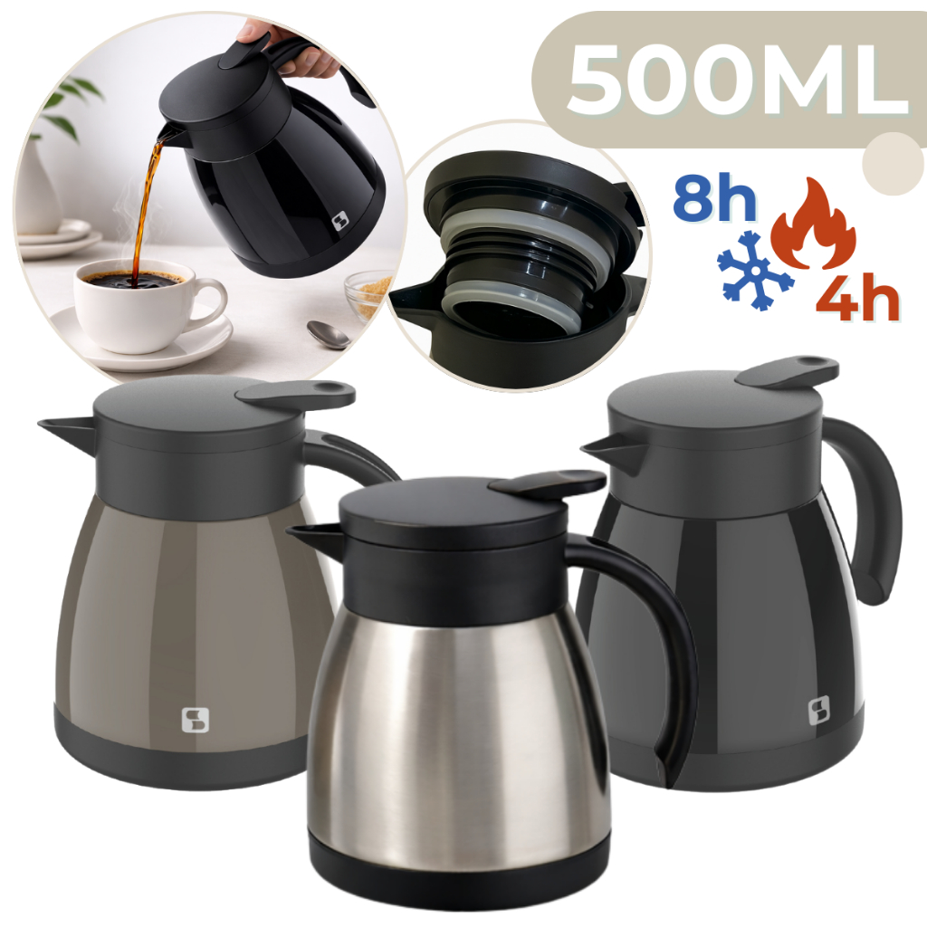 Bule Térmico Garrafa Aço Inox 500ml Café Chá Com Alça Elegan