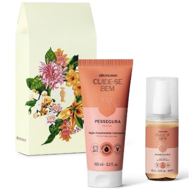 KIT PRESENTE CUIDE-SE BEM PESSEGURA 4 ITENS  OU COMBO MINI PESSEGURA 2 ITENS HIDRATANTE 100ML MINI BODY SPLASH 60ML em Oferta na Shopee