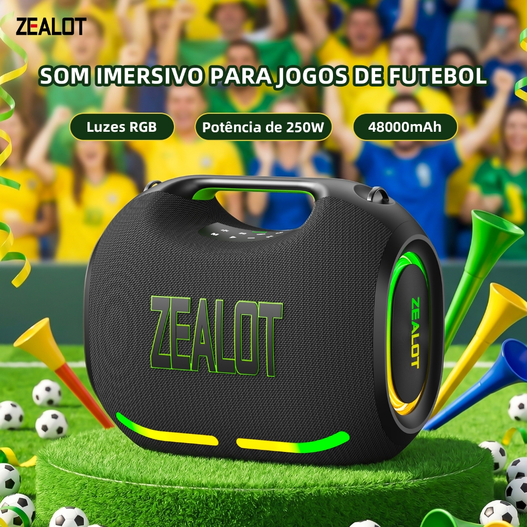 ZEALOT ZE21 Caixa Bluetooth Portátil 250W TWS Som Potente Bateria