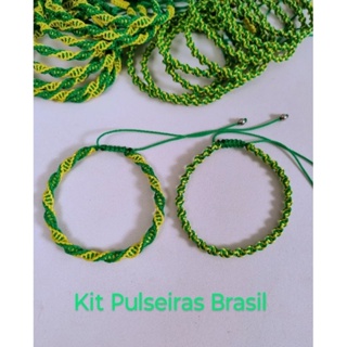Kit Pulseiras com 04/10/20 macramé copa Brasil lembrancinha verde amarelo 🇧🇷 aço inox em Oferta na Shopee