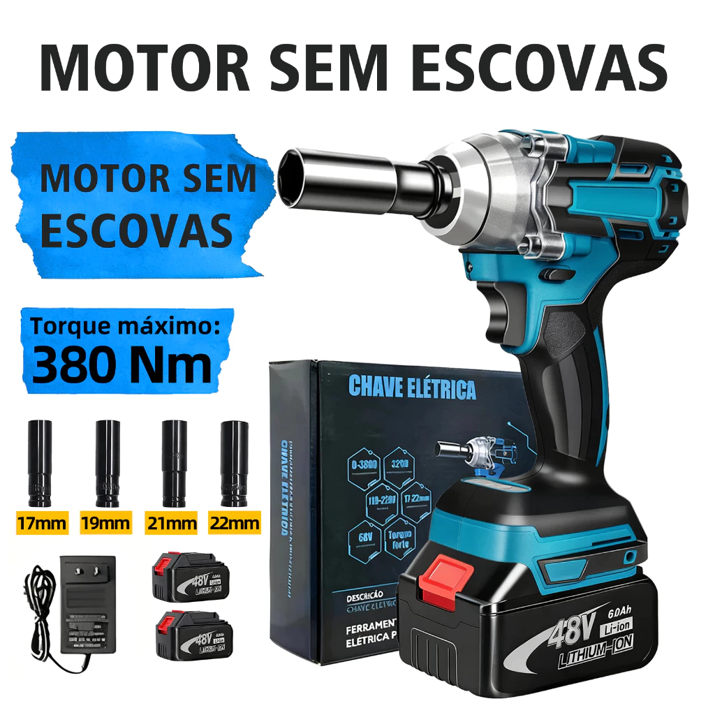 Chave De Impacto Parafusadeira Furadeira 02 Baterias 48v