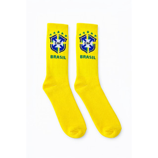 Meia Brasil Unissex Canelada Adulto Futebol Copa Hexa Corrida Bike Cano Médio Branco Azul Amarela — foto 2 — Achou Levou Brasil