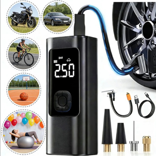 Compressor de Ar Portátil 12V Bomba Elétrica para Pneus de Carro, Moto e Bicicleta -M6