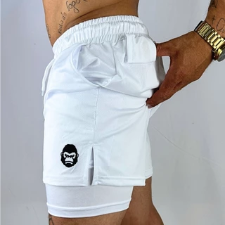 Kit 2 Bermudas 2 em 1 Masculina Kong Premium Com forro de Compressão para Academia