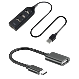 Kit Mobilador Hub USB 4 Portas + Cabo Adaptador OTG Usb Tipo-C Para Celular Tablet Notebook