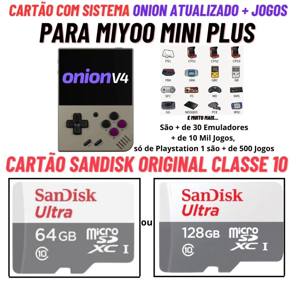 Cartão Original para Miyoo Mini Plus com Sistema Onion e Jogos Só ...