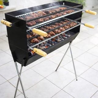 CHURRASQUEIRA ESPETEIRA DUPLA 80X25 PARA ESPETINHO COM 2 GRELHAS