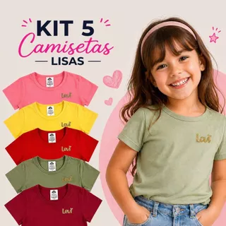 Kit 5 Camisetas Infantis 100% Algodão