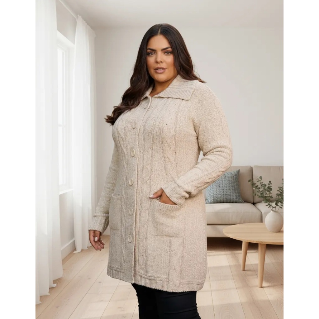 Cardigan Feminino Plus Size Tricot Mousse Super Grosso Frio