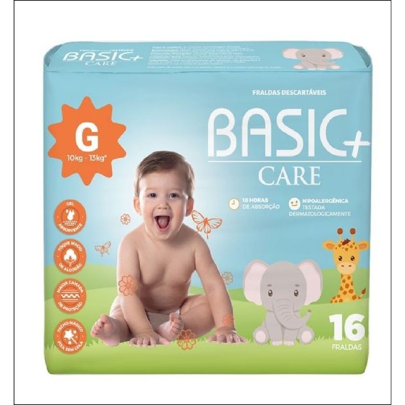 Fralda descartável G 16 Unidades Basic+care | Shopee Brasil