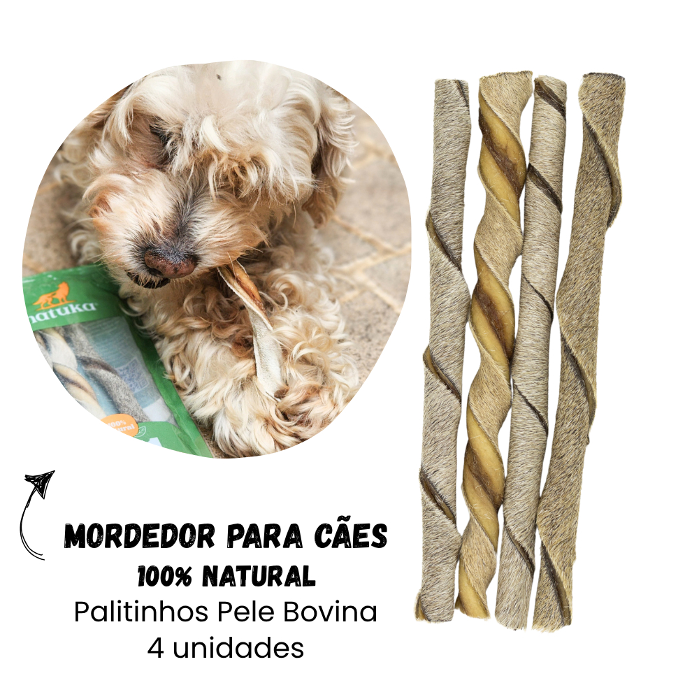 Palitinho Pele Bovina Mordedor Natural para Cães 4 unid - Natuka