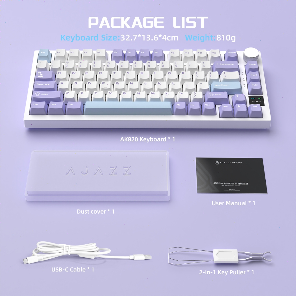 ATTACK SHARK × AJAZZ AK820 Pro Teclado Mecânico 75% Sem Fio, TFT