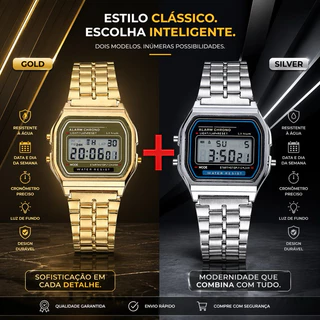Kit Relógios Digitais Aço inoxidável Feminino e Masculino