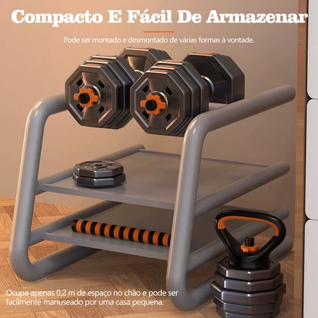 Halteres Musculação Kit 6 Em 1 Regulável 30kg Joyfox Barra Extensora Anilhas E Kettlebell Equipamento De Academia